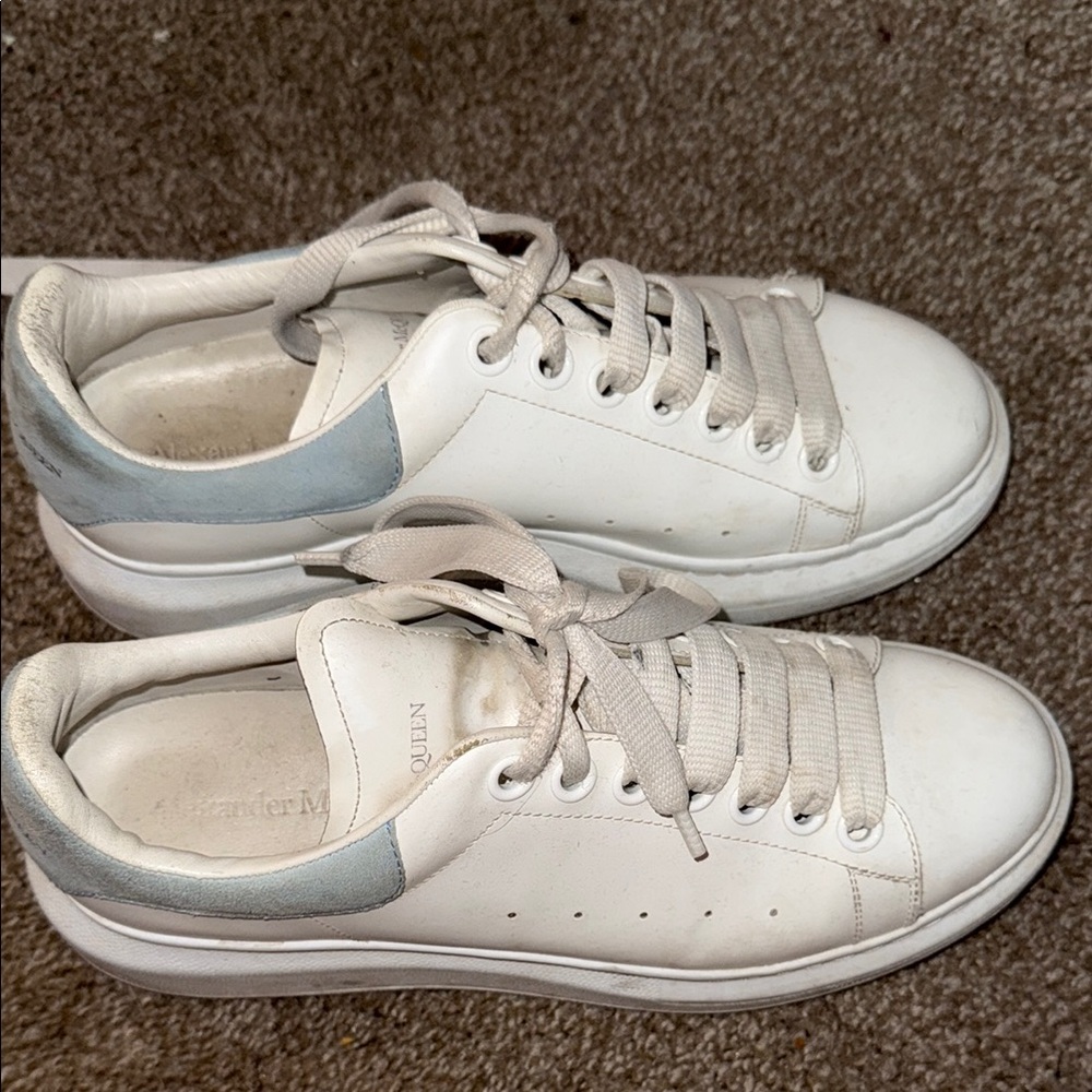 Alexander McQueen White and Gray Sneakers with Low-Top Design
